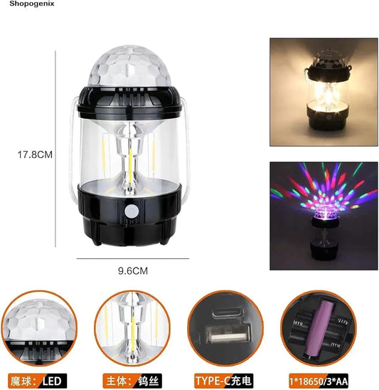 Carrycraft 2-in-1 Rechargeable RGB LED Stage Light & Camping Lantern with Mobile Power Bank | Portable Rotating Disco Party Light (20W)