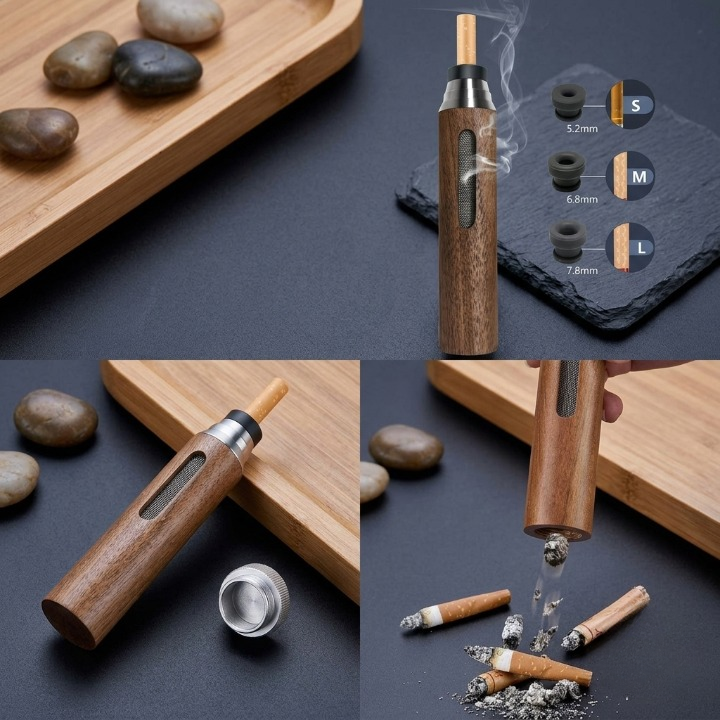 Carrycraft Premium Handheld Ashless Cigarette Holder – Portable Wooden Anti-Ash Car & Desktop Smoking Sleeve Protective Cover