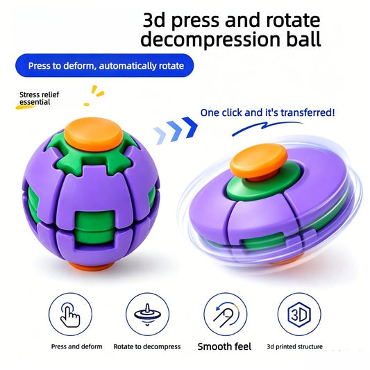 Carrycraft Rotatable 3D Printed Fidget Spinner Ball Push Pop Finger Gyro Sphere Hard Plastic Stress Relief Sensory Desk Toy (Random Color)