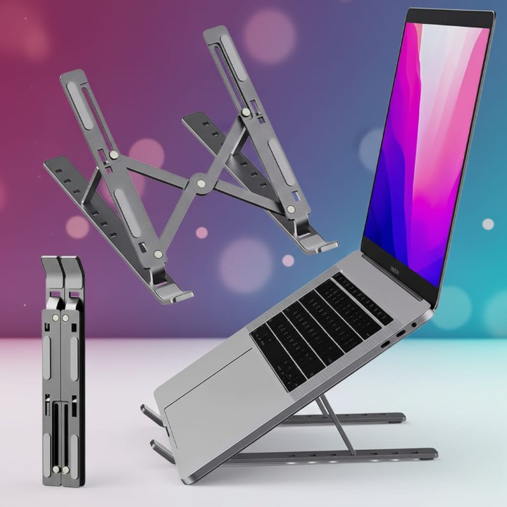 Carrycraft Professional Branded Speed-X 18-Inch Biggest Height Heavy Duty Professional Laptop Stand Aluminium Alloy Creative Adjustable Folding Portable With Pouch Cover And 6 Angles Adjustable