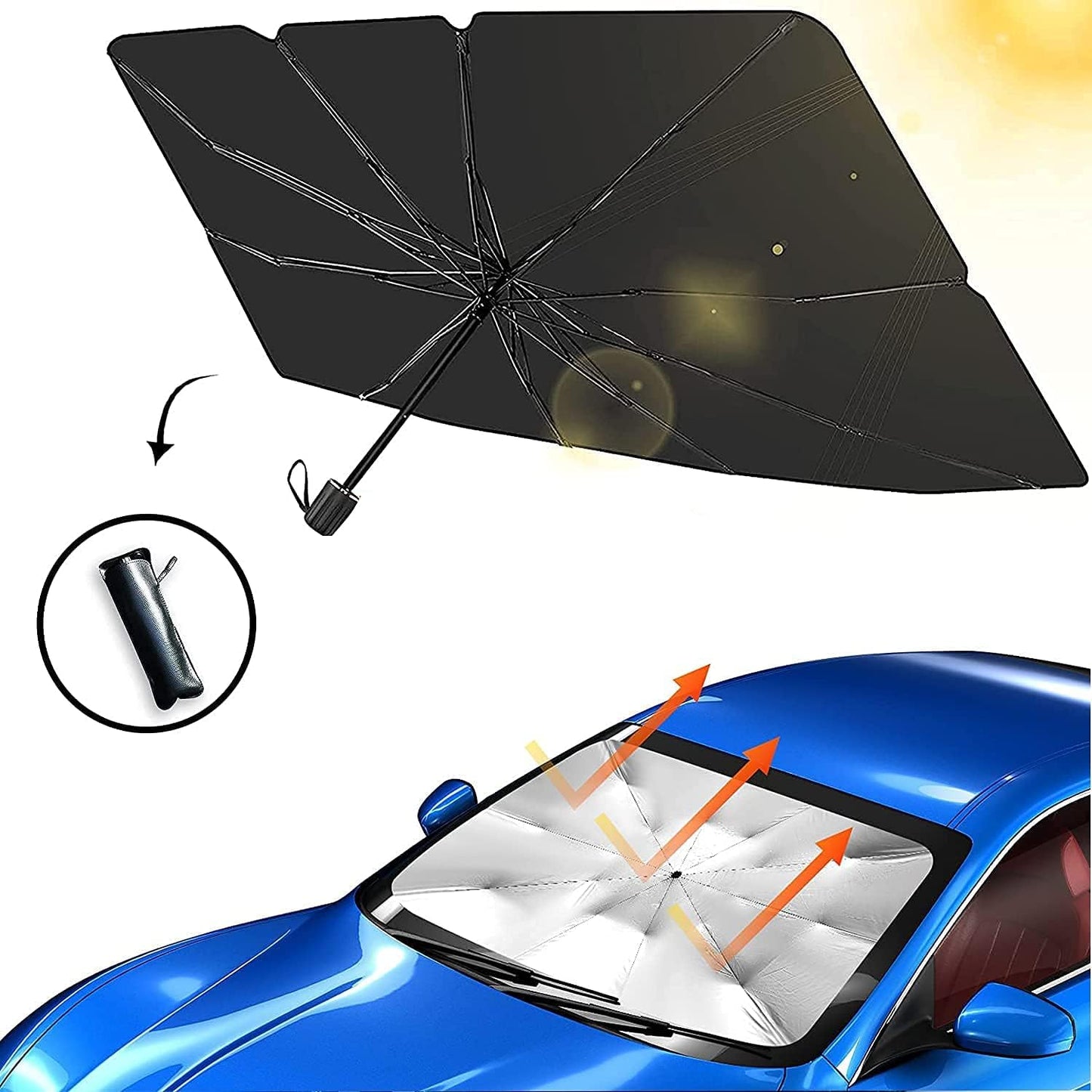Carry craft Universal Car Umbrella Sun Shade Cover for Windshield UV Reflecting Foldable Front Car Sunshade Umbrella