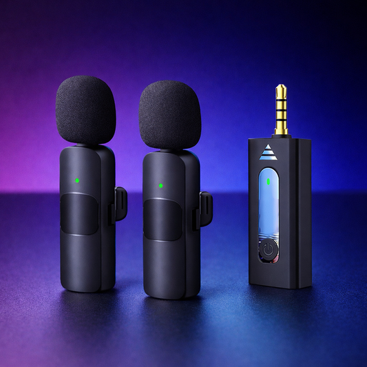Carrycraft K35 Wireless Single Microphone – High-Quality 2.4GHz Lapel Mic Set with 3.5mm Receiver for Mobile Phones, Cameras, Speakers & Vlogging (Double Mic)