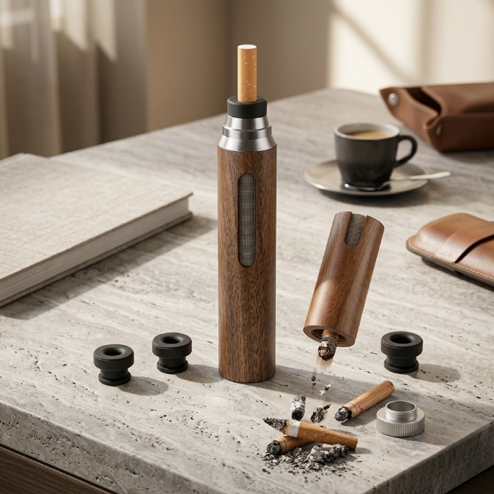 Carrycraft Premium Handheld Ashless Cigarette Holder – Portable Wooden Anti-Ash Car & Desktop Smoking Sleeve Protective Cover