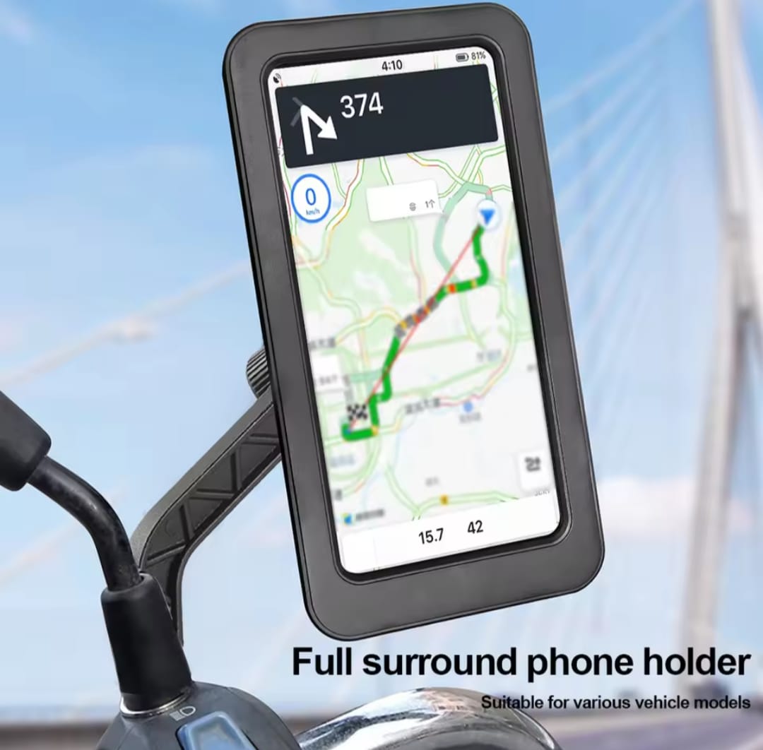 Carrycrafyt Waterproof Bike Phone Mount - 360° Rotatable Motorcycle & Bicycle Mobile Holder - Adjustable Touch Screen Handlebar Phone Support for All Bikes