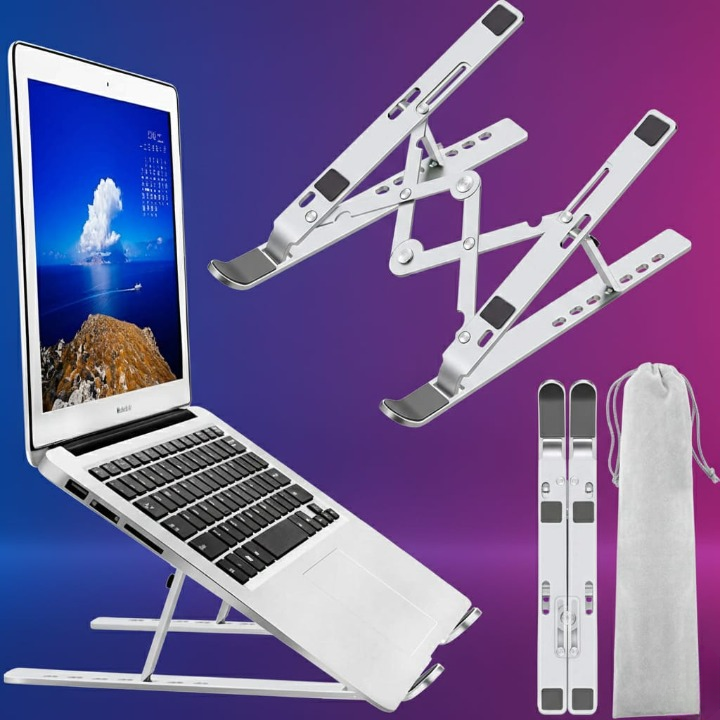 Carrycraft Professional Branded Speed-X 18-Inch Biggest Height Heavy Duty Professional Laptop Stand Aluminium Alloy Creative Adjustable Folding Portable With Pouch Cover And 6 Angles Adjustable